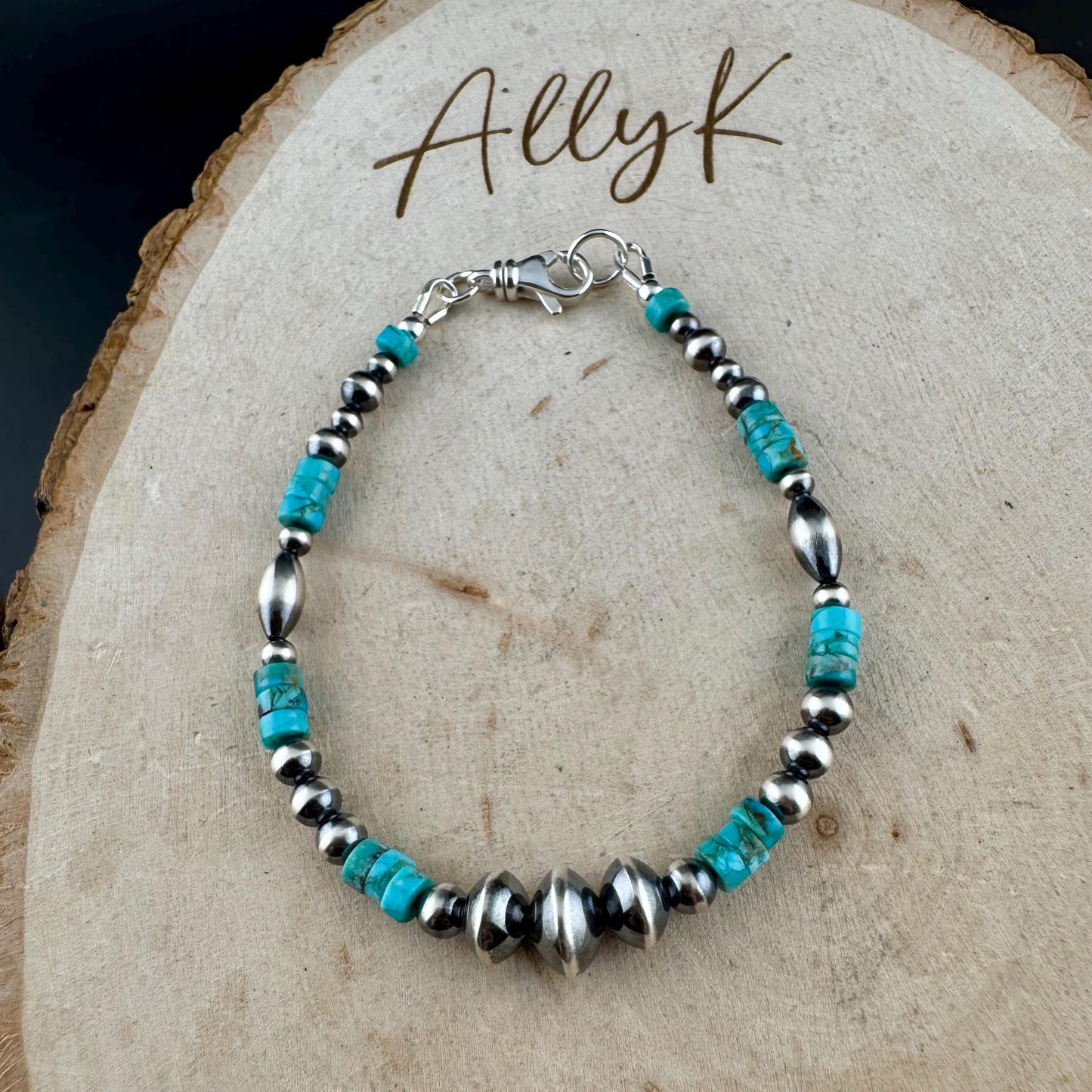 Navajo Pearl and Turquoise Bracelet, Sterling Silver Beaded Gemstone Boho Chic Bracelet