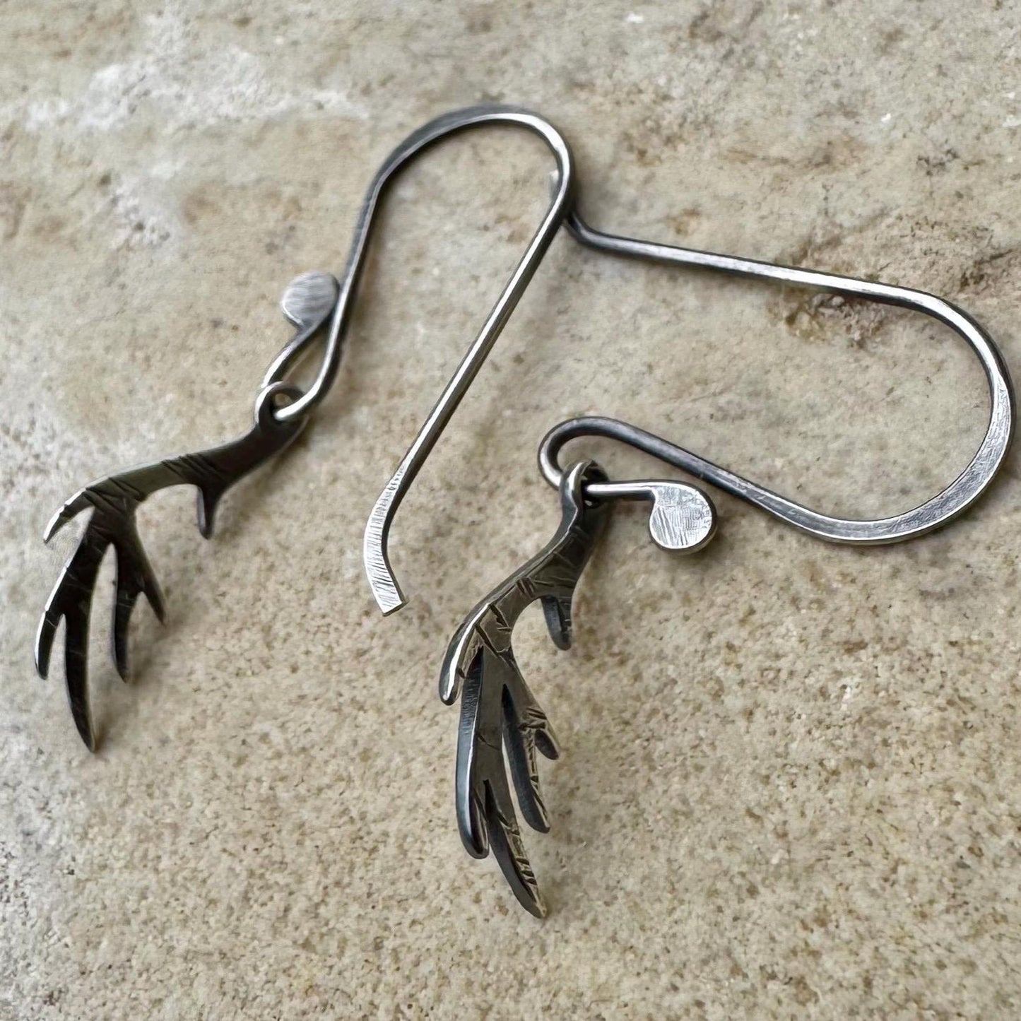 Oxidized Sterling Silver Deer Antler Earrings: Nature Inspired Jewelry