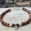 Sandalwood Tiger Skin Gemstone Sterling Silver Bracelet with Peace Charm