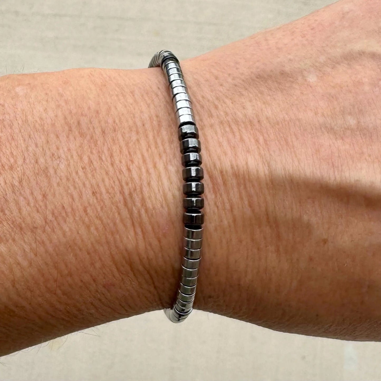 Hematite Bracelet – Unisex Sterling Silver Accent, AAA Grade Natural Stone, Stackable & Handmade