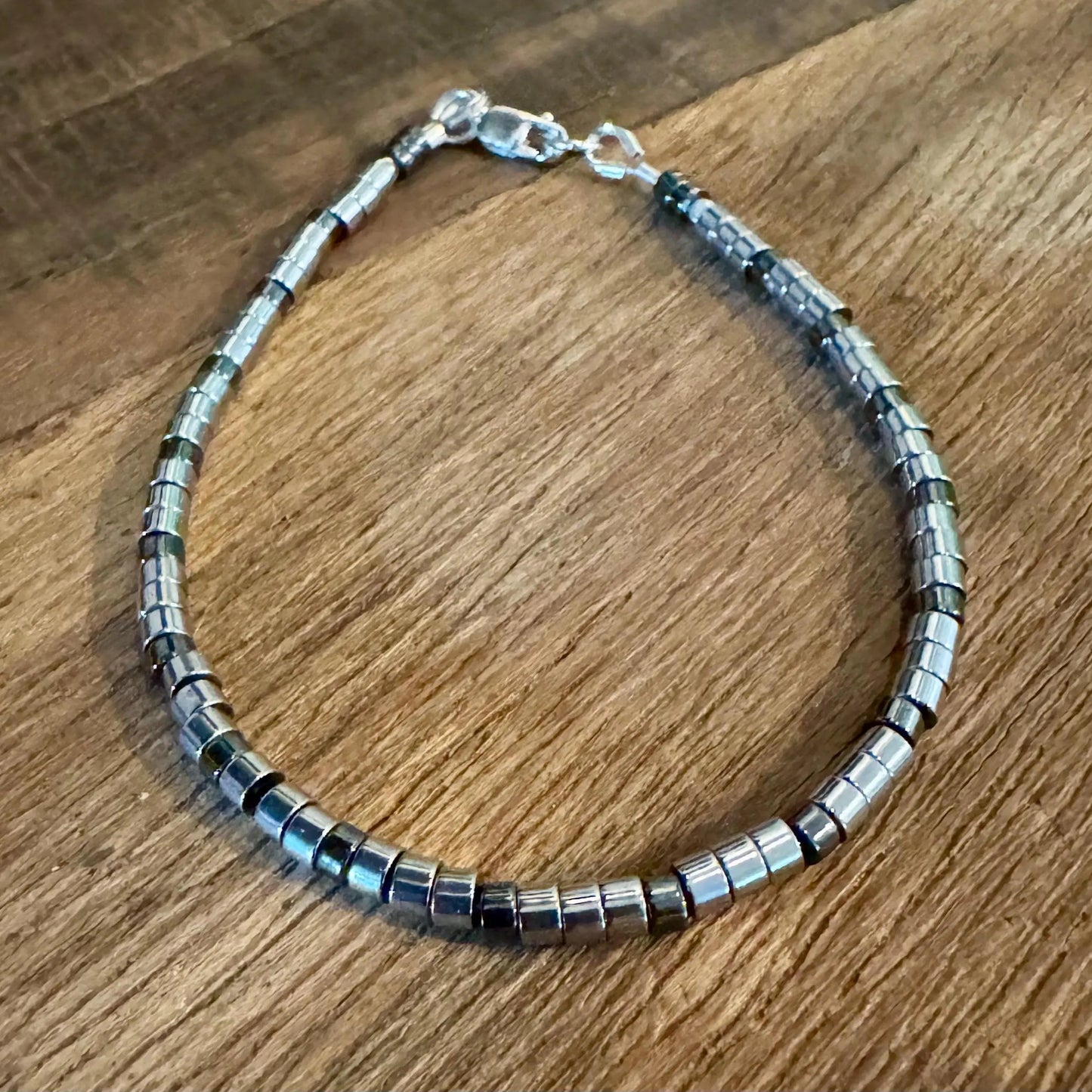 Hematite Sterling Silver Bracelet – Unisex Grounding Jewelry | Stackable and Handcrafted