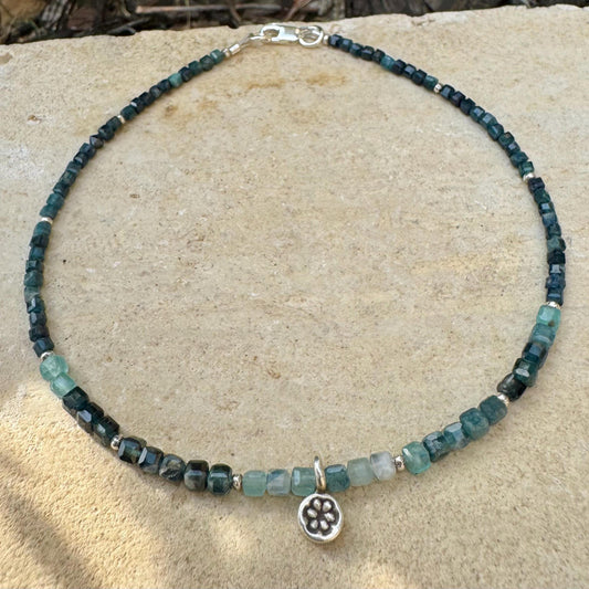 Sterling Silver Flower Charm Anklet with Paraiba Blue Tourmaline