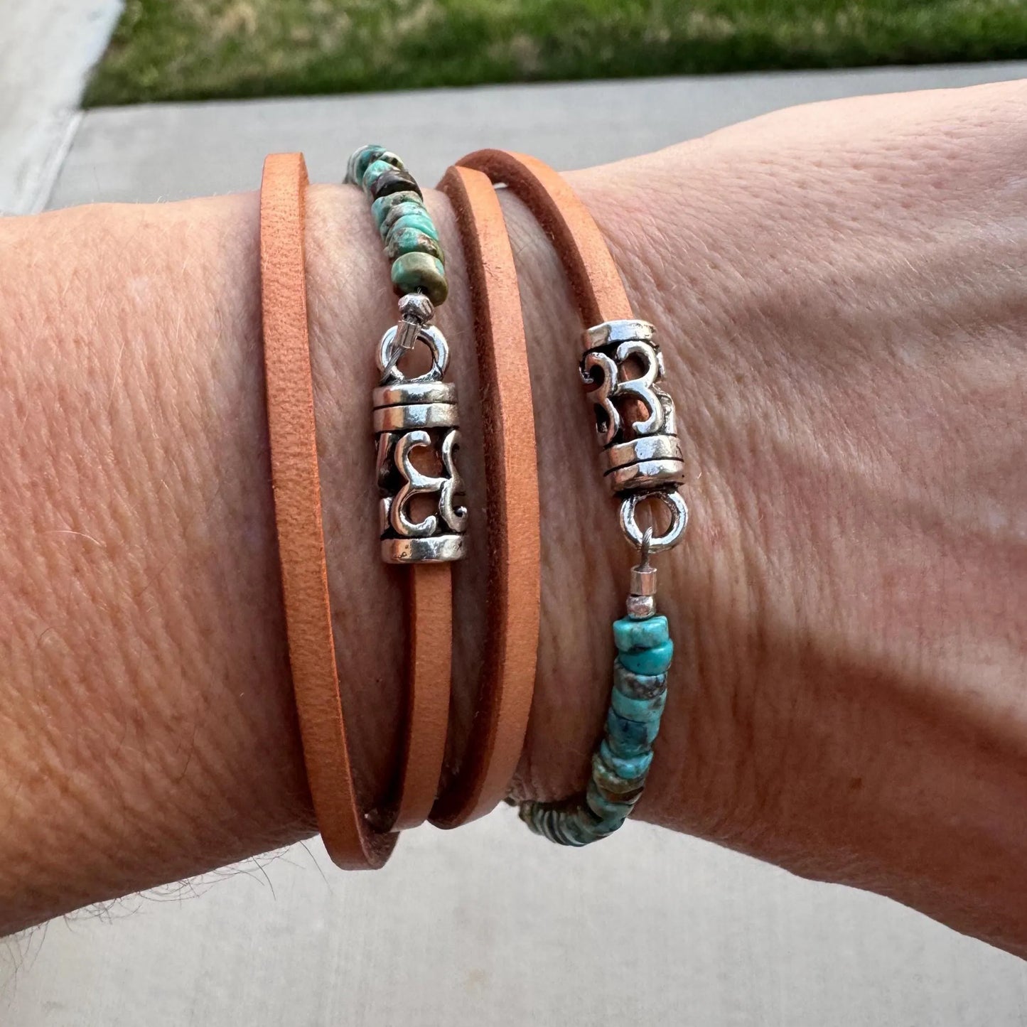 Turquoise Leather Wrap Bracelet with Silver Magnetic Clasp