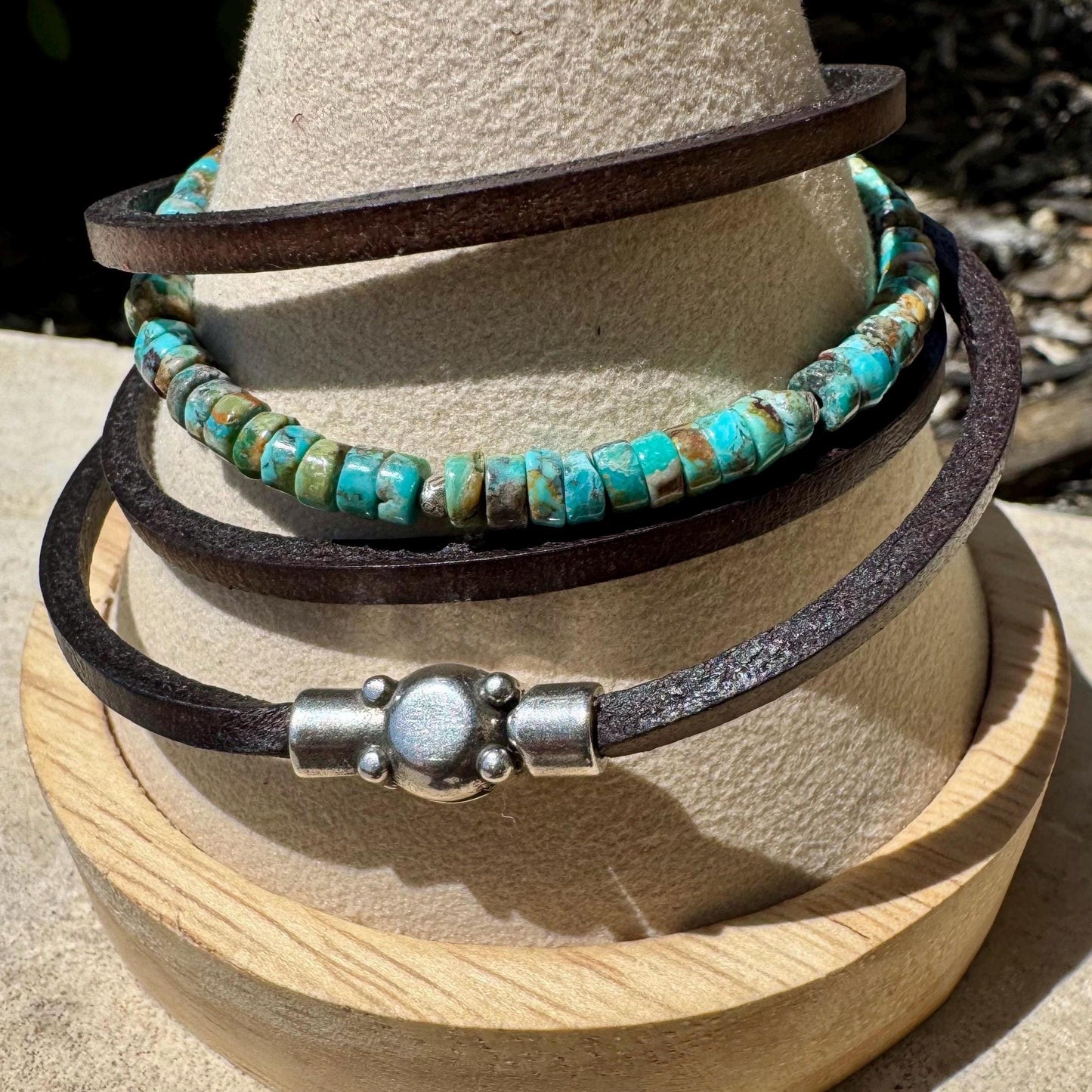 Turquoise Leather Wrap Bracelet with Silver Magnetic Clasp