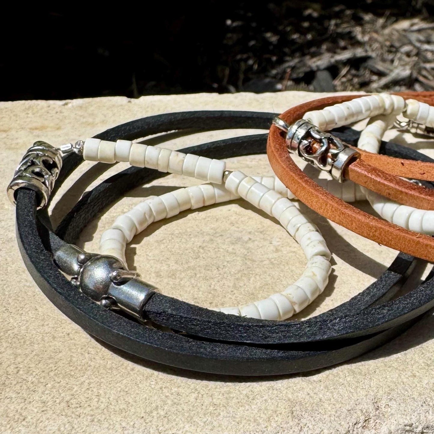 Sterling Silver Wrap Bracelet, White Turquoise Gemstone Bracelet, Leather Jewelry, Genuine Leather Gift, Stylish Wristwear