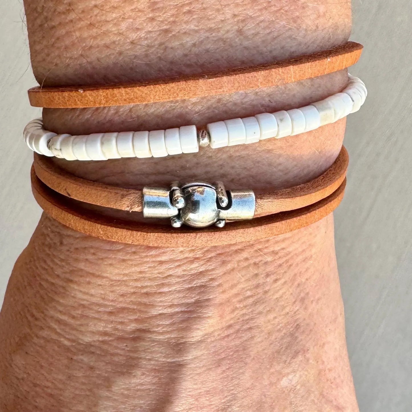 Sterling Silver Wrap Bracelet, White Turquoise Gemstone Bracelet, Leather Jewelry, Genuine Leather Gift, Stylish Wristwear