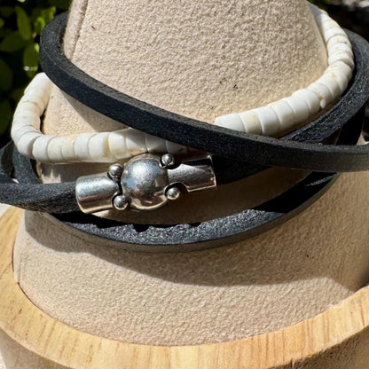 Sterling Silver Wrap Bracelet, White Turquoise Gemstone Bracelet, Leather Jewelry, Genuine Leather Gift, Stylish Wristwear