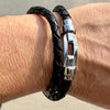 Stylish Braided Leather Wristband with Stainless Steel Shackle - Magnetic Clasp for Men & Women