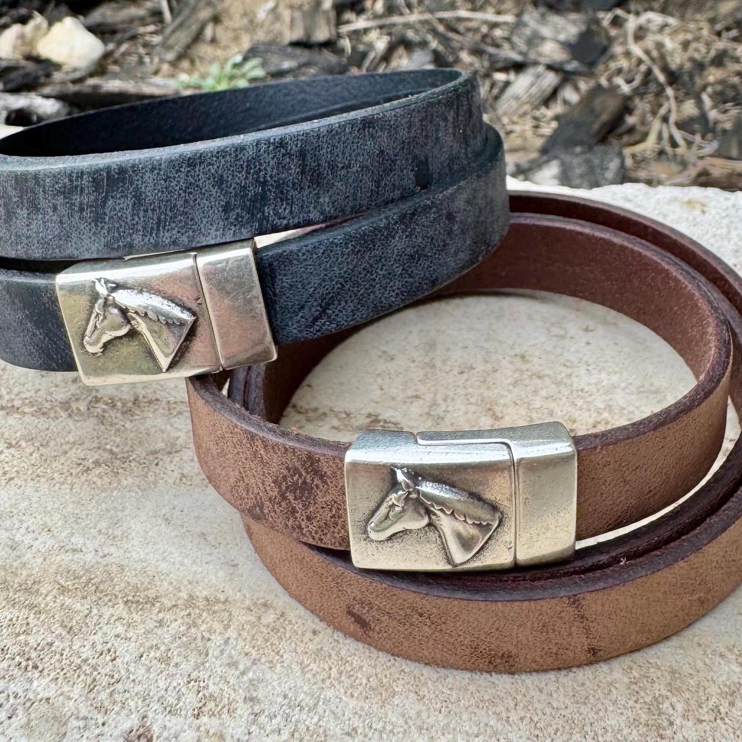 Genuine Leather Wrap Bracelet, Horse Clasp Magnet, Horse Lover Gift, Women's Leather Bracelet, Equestrian Jewelry
