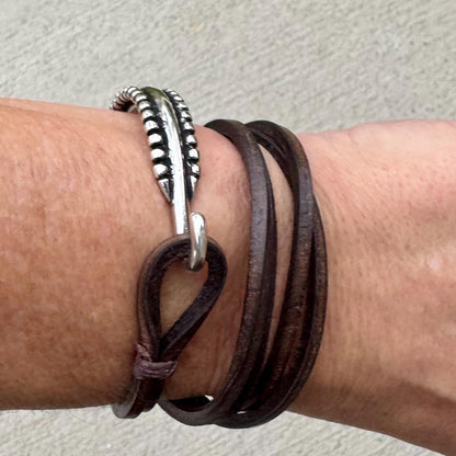Silver Half Cuff & Square Leather Multi Wrap Bracelet | Artisan Jewelry
