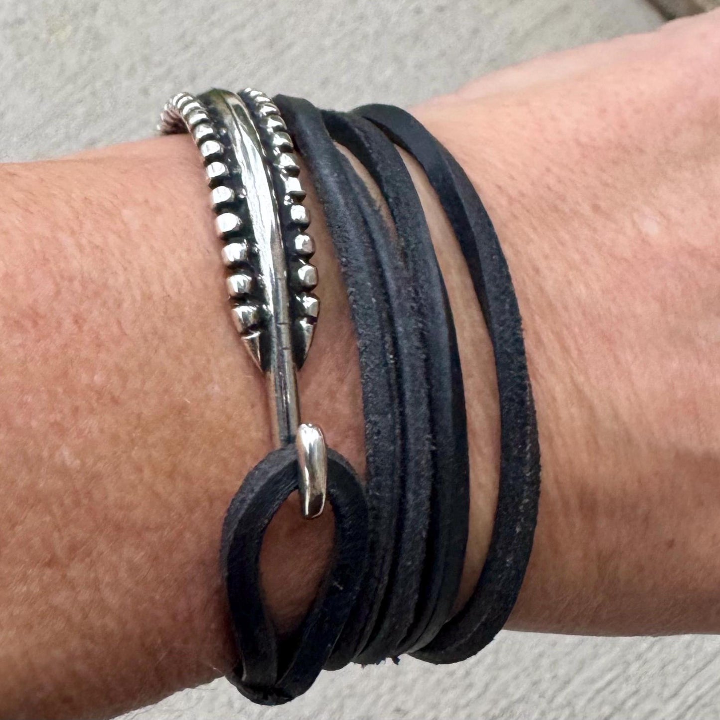 Silver Half Cuff & Square Leather Multi Wrap Bracelet | Artisan Jewelry