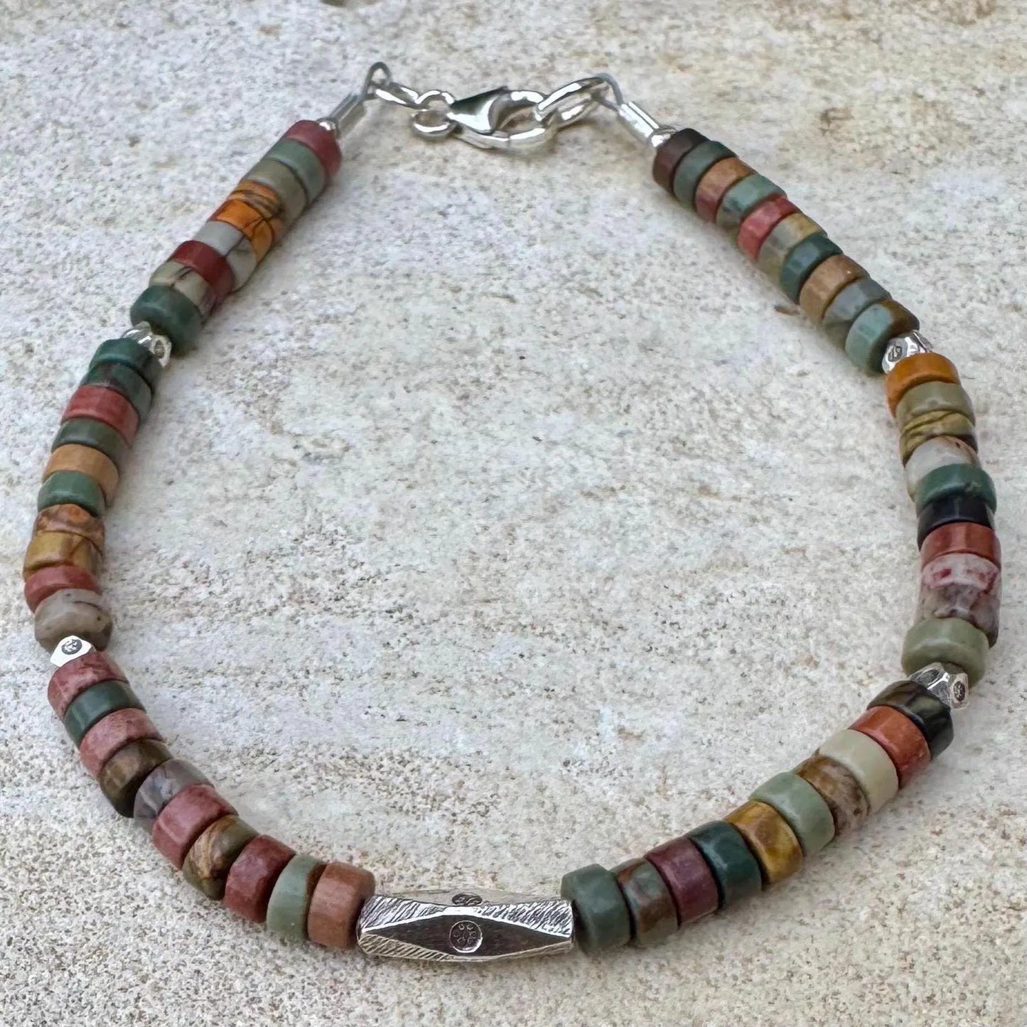 Picasso Red Creek Jasper Bracelet – Sterling Silver Gemstone Beaded Bracelet | Stackable Artisan Jewelry