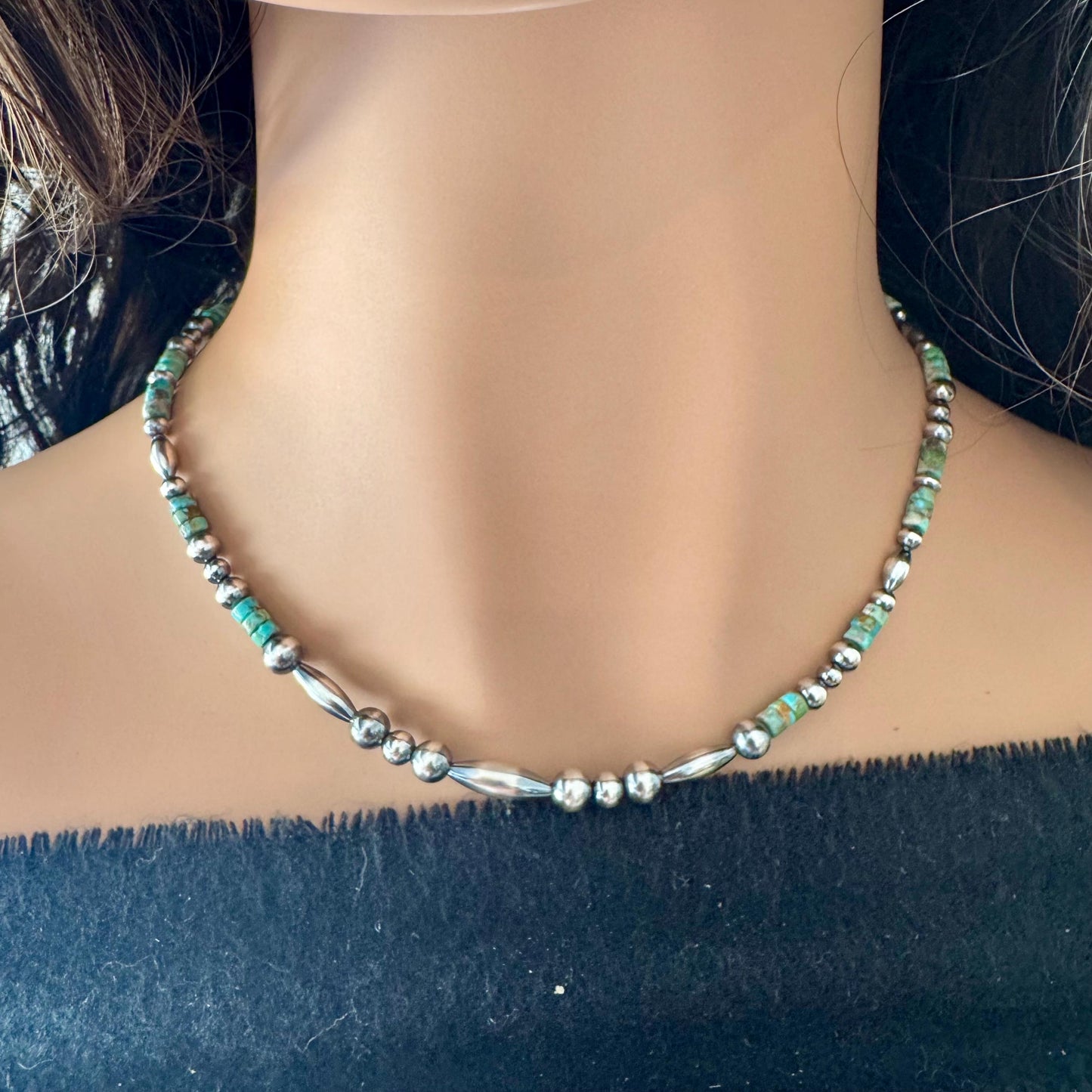 Turquoise Navajo Pearls Necklace – Southwestern Style Native Sterling Silver Jewelry