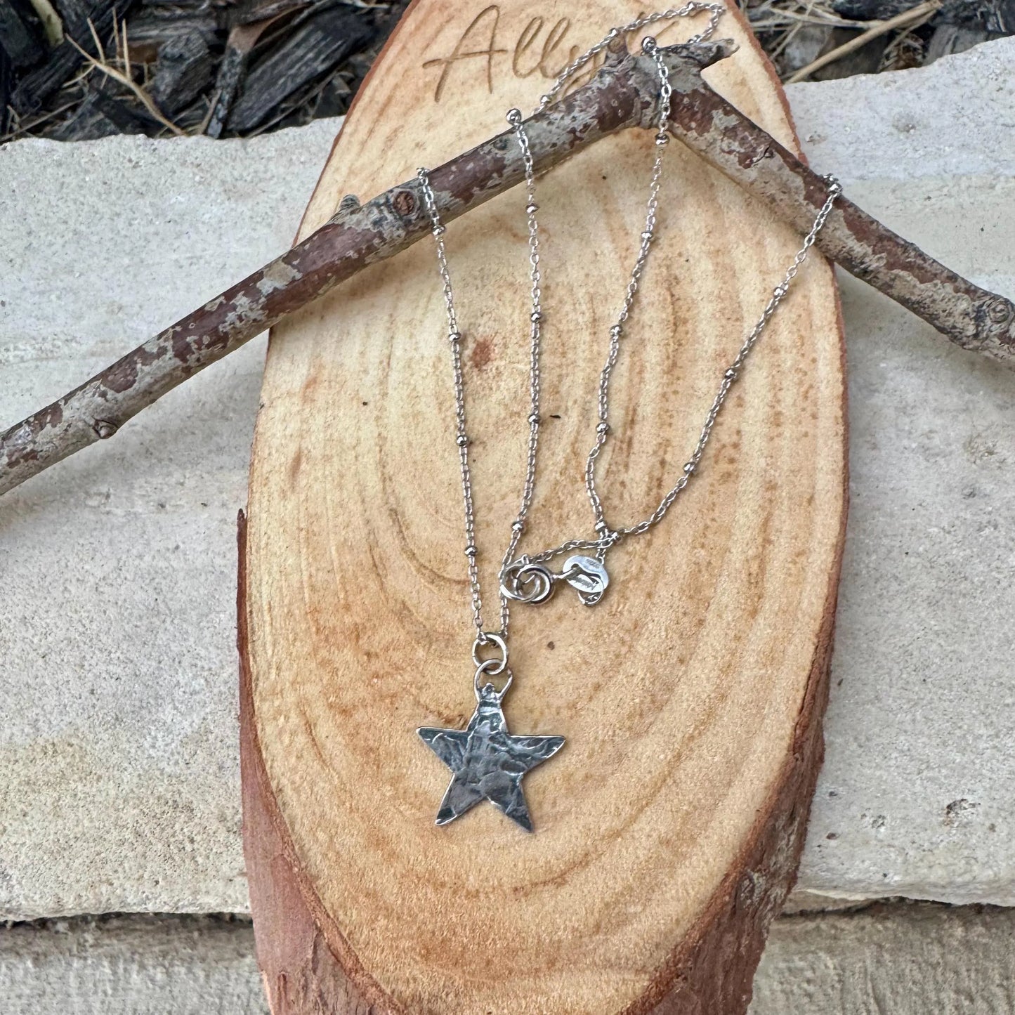 Sterling Silver Star Pendant Necklace – Hammered Charm, Delicate Satellite Chain
