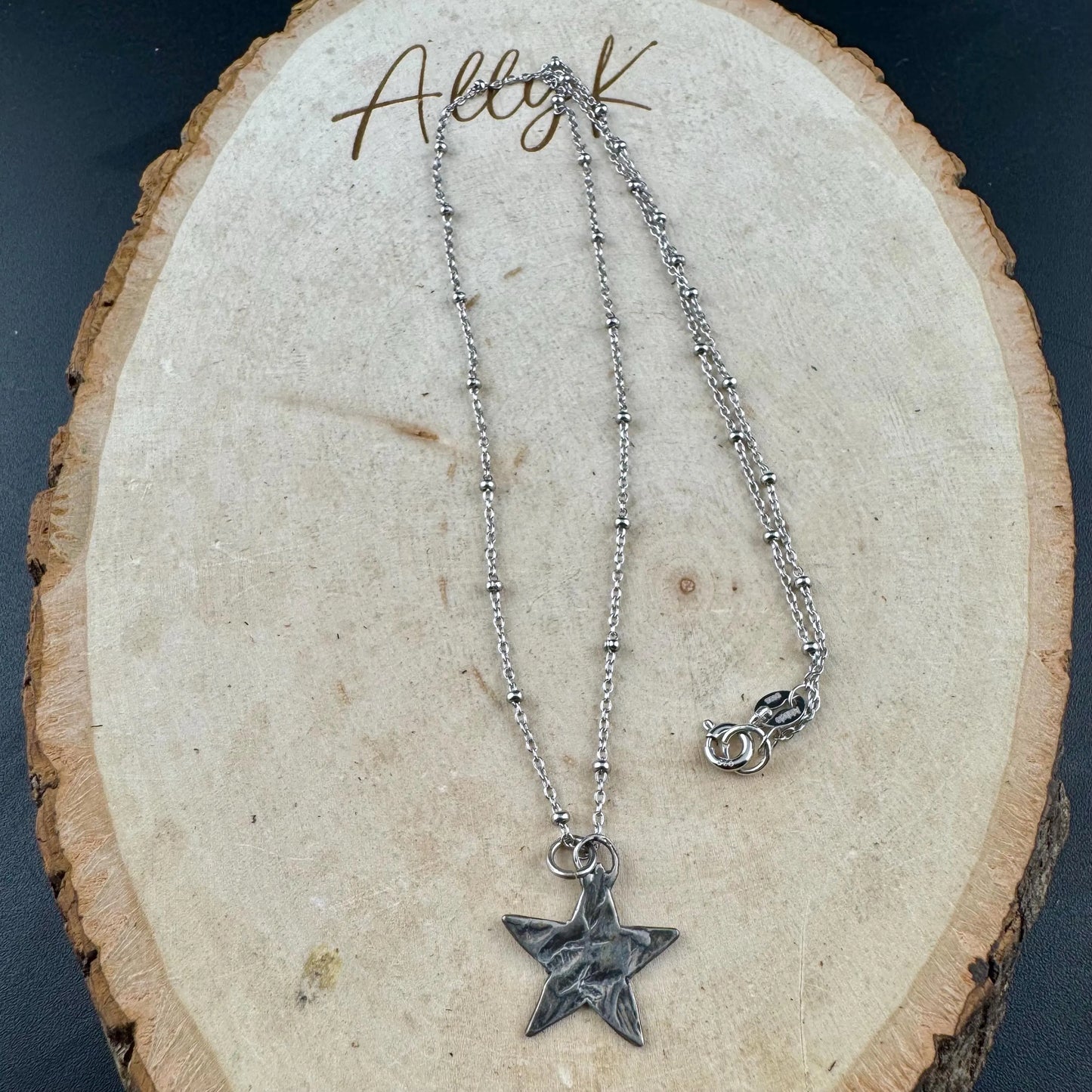 Sterling Silver Star Pendant Necklace – Hammered Charm, Delicate Satellite Chain