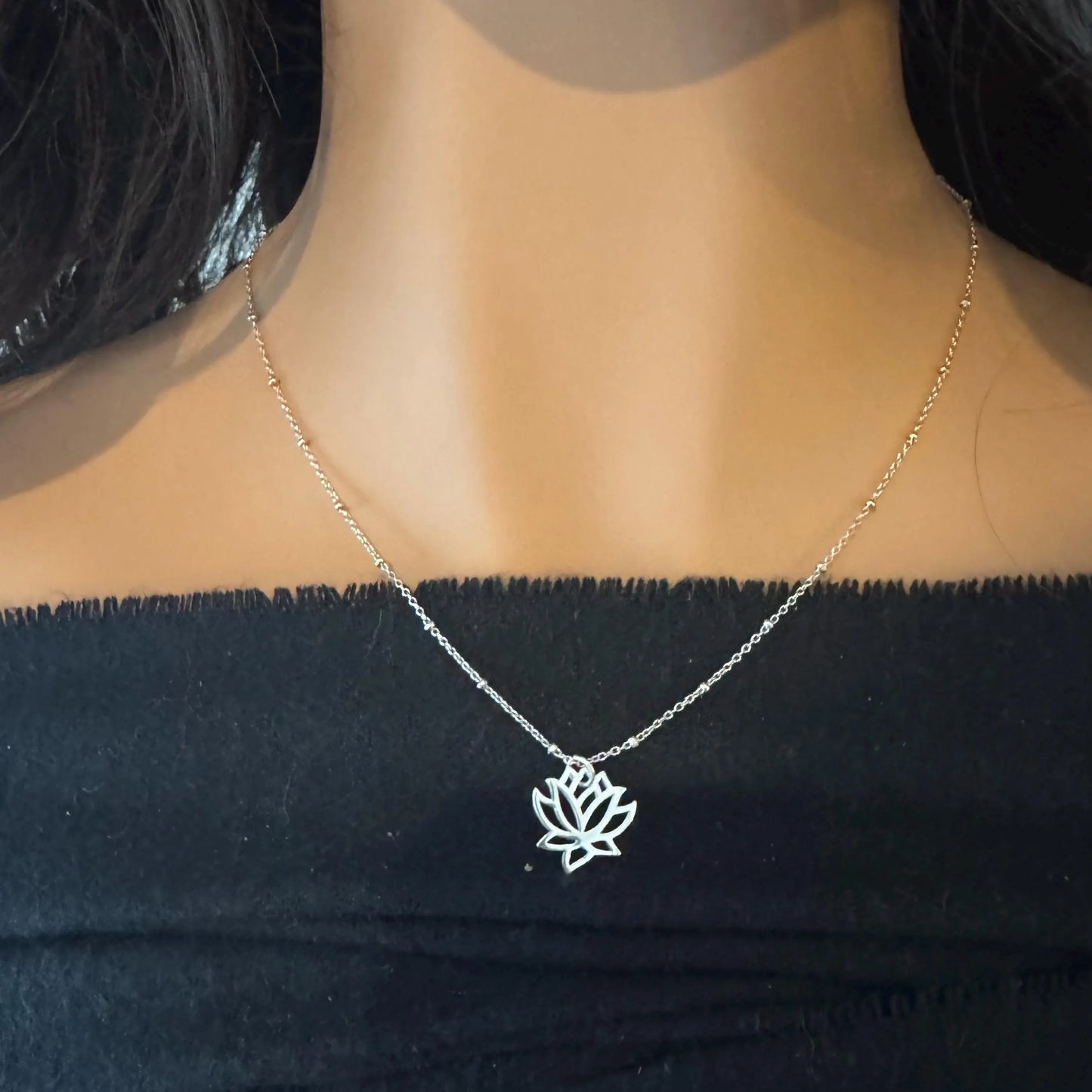 Handcrafted Lotus Flower Necklace in Sterling Silver – Delicate Beauty