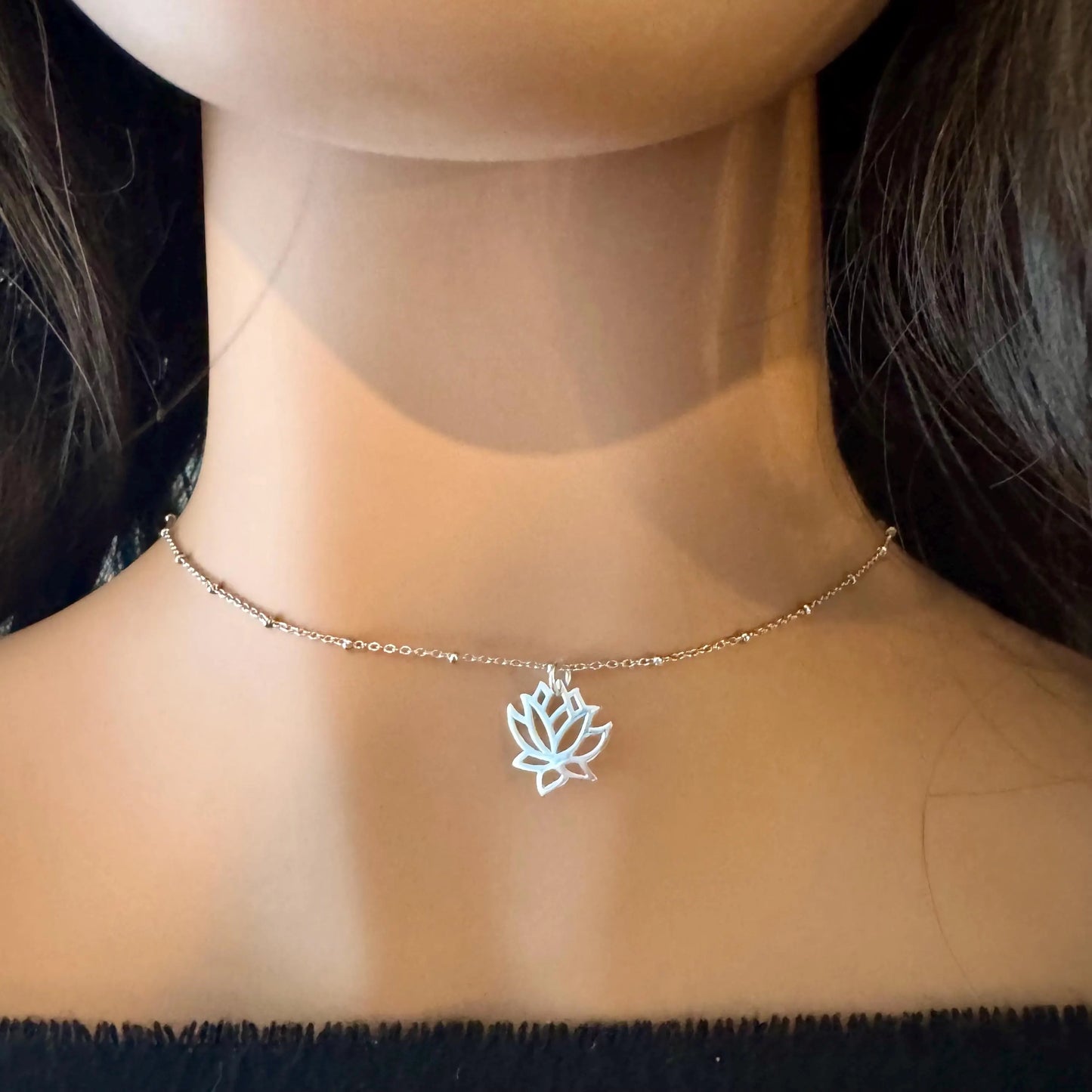 Handcrafted Lotus Flower Necklace in Sterling Silver – Delicate Beauty