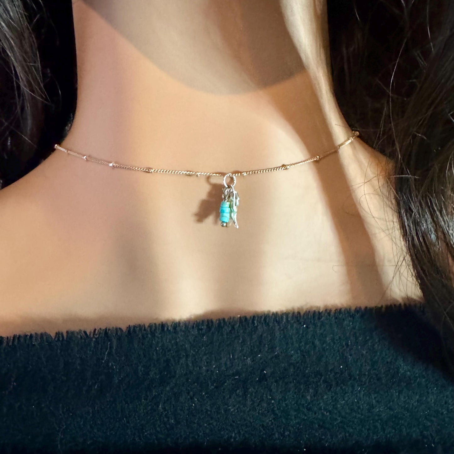 Sterling Silver Angel Wings Necklace: Turquoise Accent, Delicate Charm