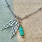 Sterling Silver Angel Wings Necklace: Turquoise Accent, Delicate Charm