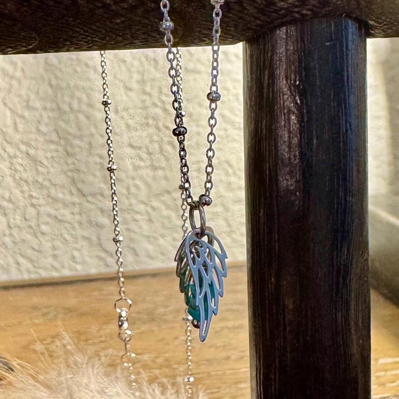 Sterling Silver Angel Wings Necklace: Turquoise Accent, Delicate Charm