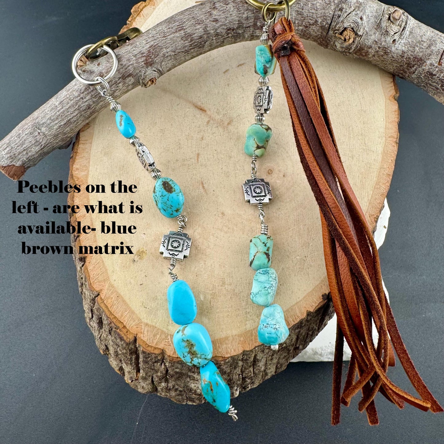 Handmade Turquoise Stone Purse Tassel with Tribal Cross Charm - Southwestern Style