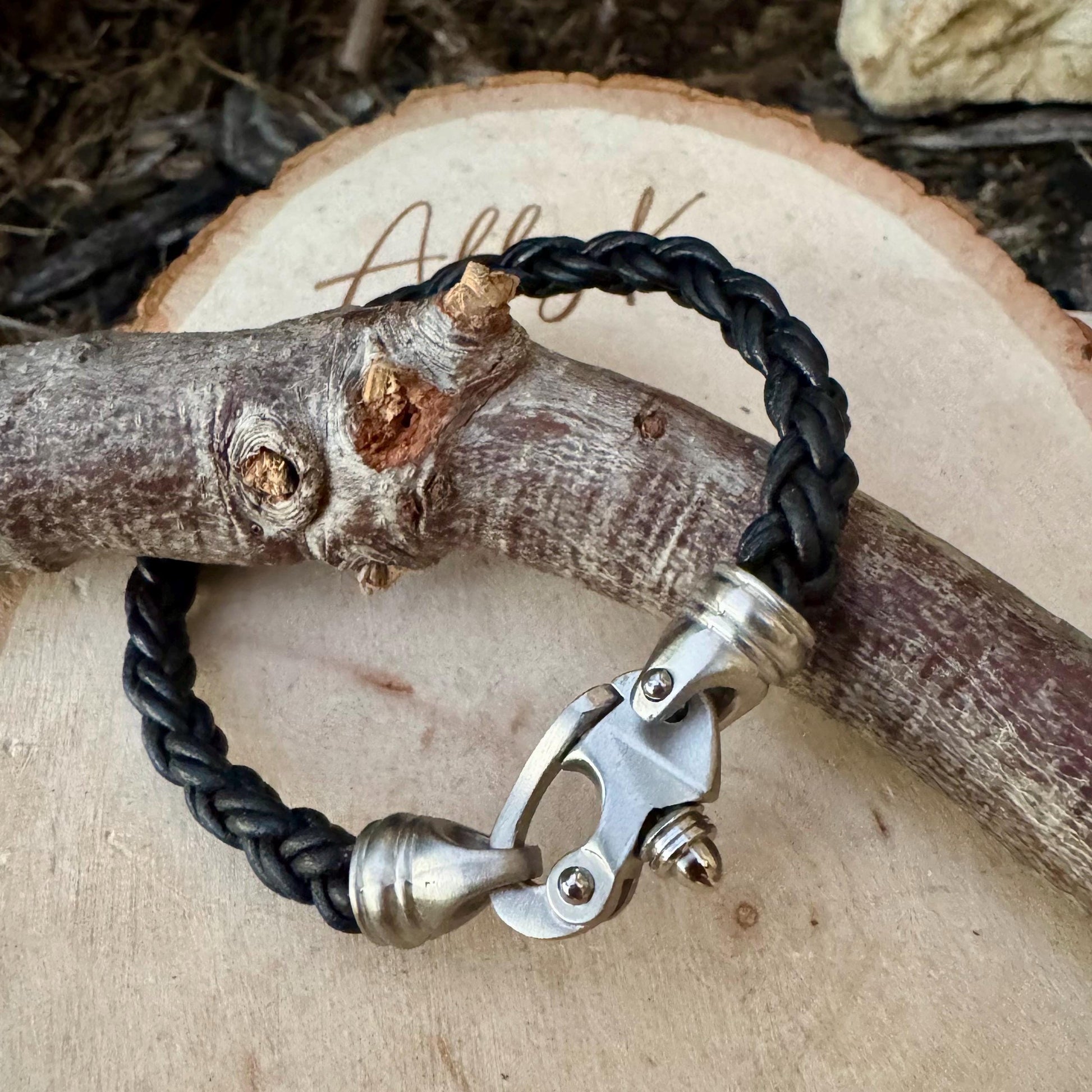 Mariner’s Clasp Black Leather Bracelet – Nautical Soul | Bolo Braided Cord + Stainless Steel