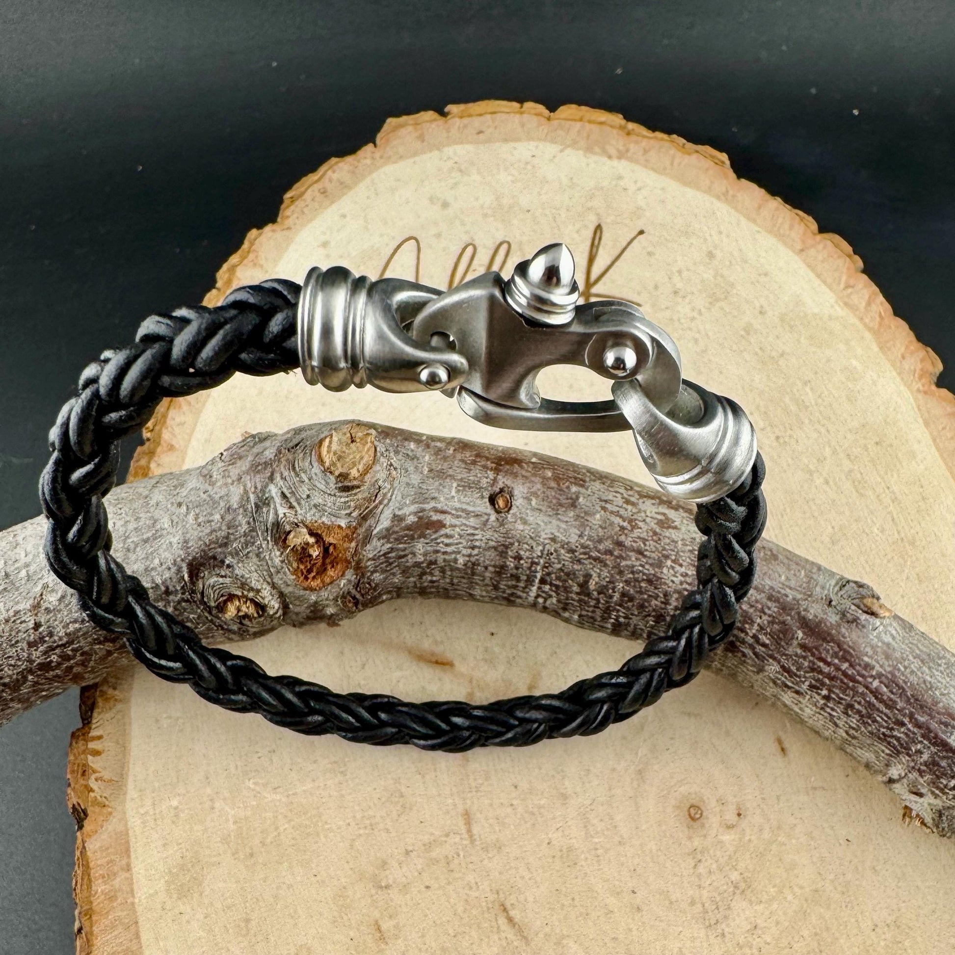 Mariner’s Clasp Black Leather Bracelet – Nautical Soul | Bolo Braided Cord + Stainless Steel