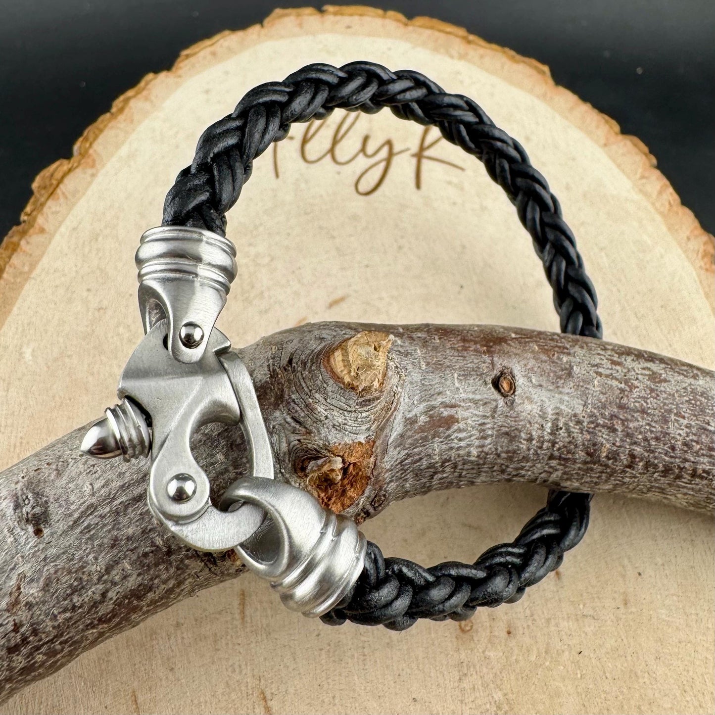 Mariner’s Clasp Black Leather Bracelet – Nautical Soul | Bolo Braided Cord + Stainless Steel
