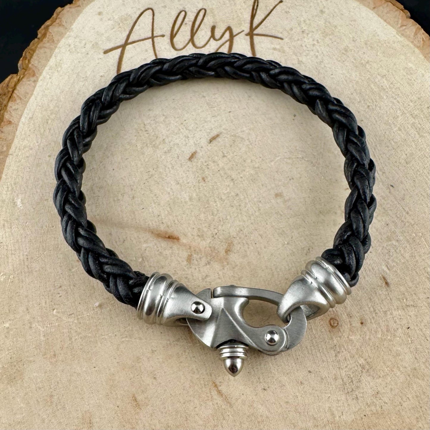 Mariner’s Clasp Black Leather Bracelet – Nautical Soul | Bolo Braided Cord + Stainless Steel