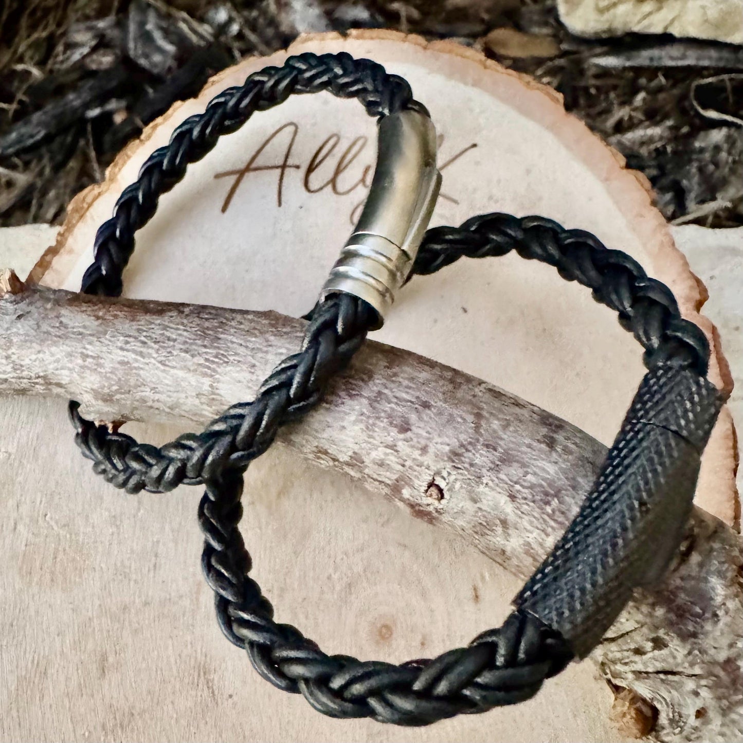 Braid Leather Bracelet for Men & Women | Black Bolo Cord with Steel Trim