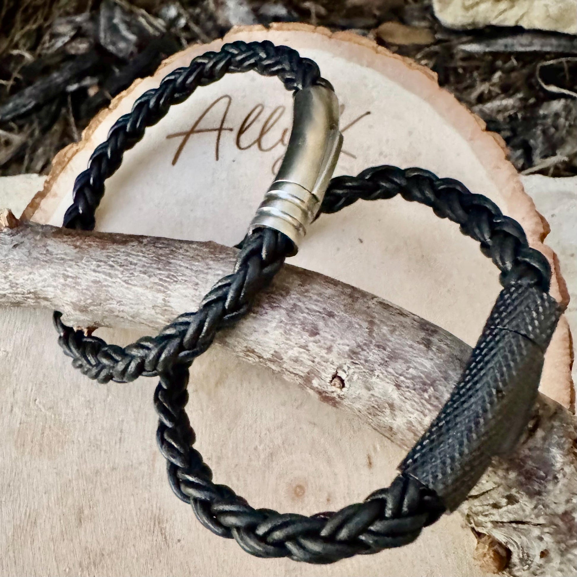Braid Leather Bracelet for Men & Women | Black Bolo Cord with Steel Trim