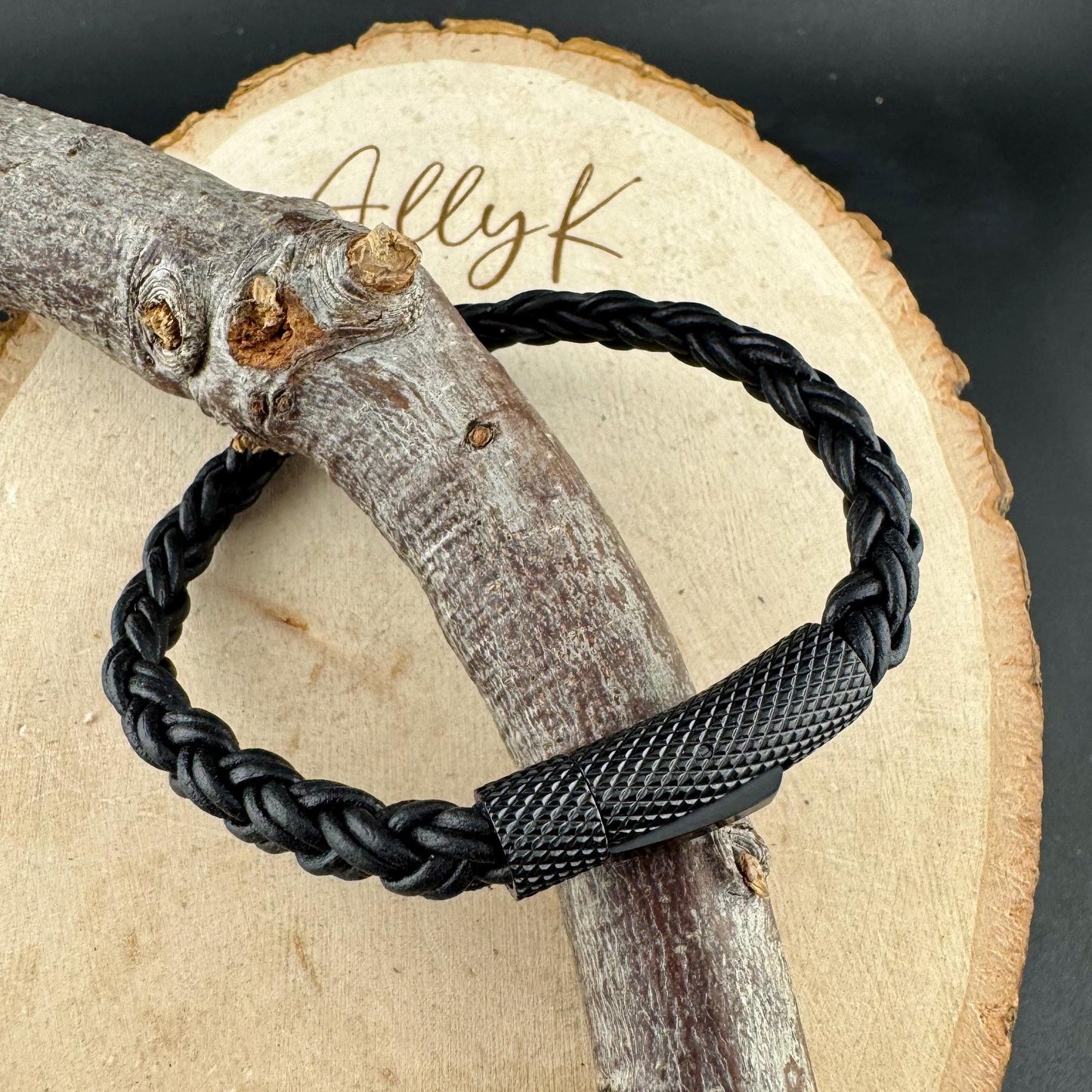 Braid Leather Bracelet for Men & Women | Black Bolo Cord with Steel Trim