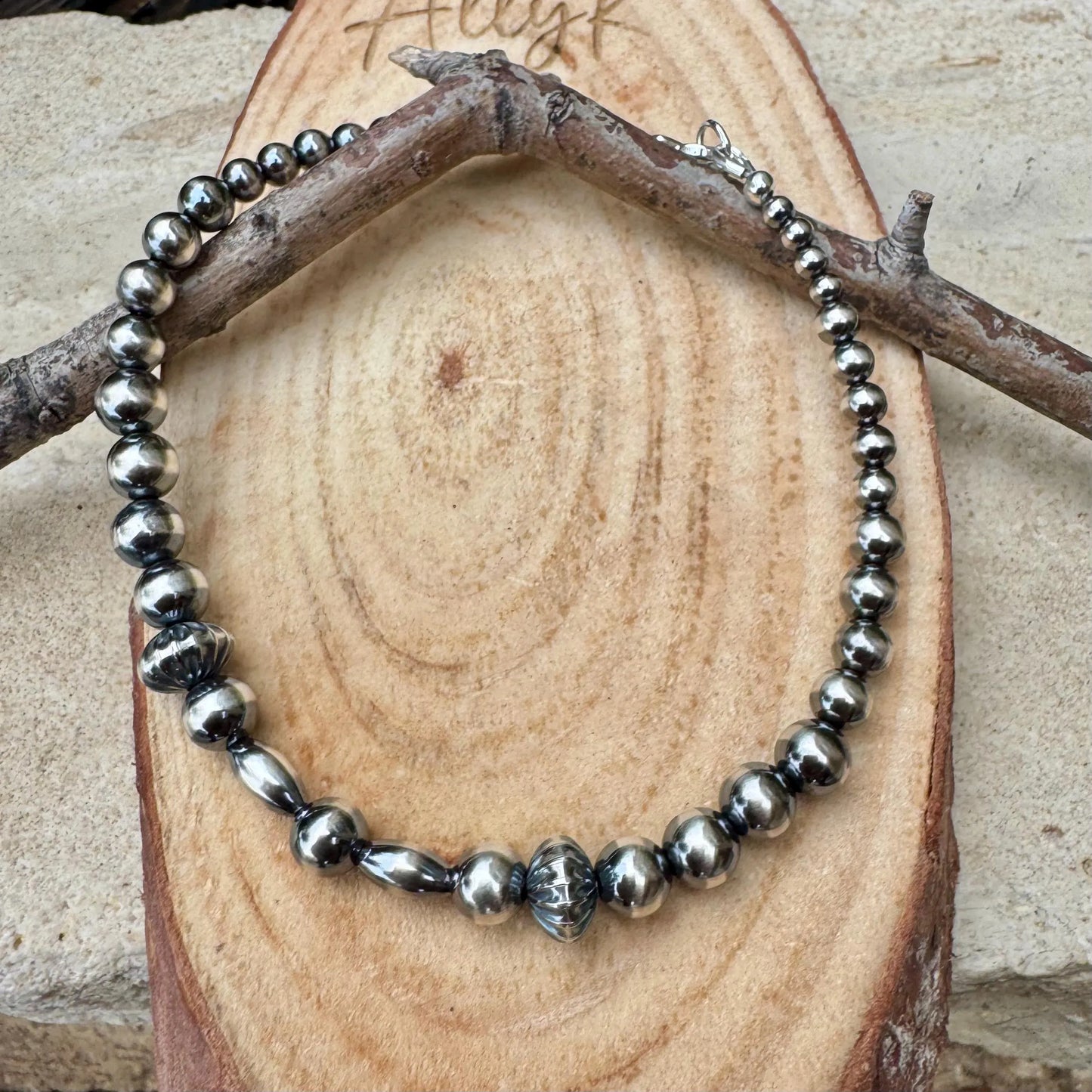 Native American Inspired Navajo Pearl Bracelet - Sterling Silver Southwest Style