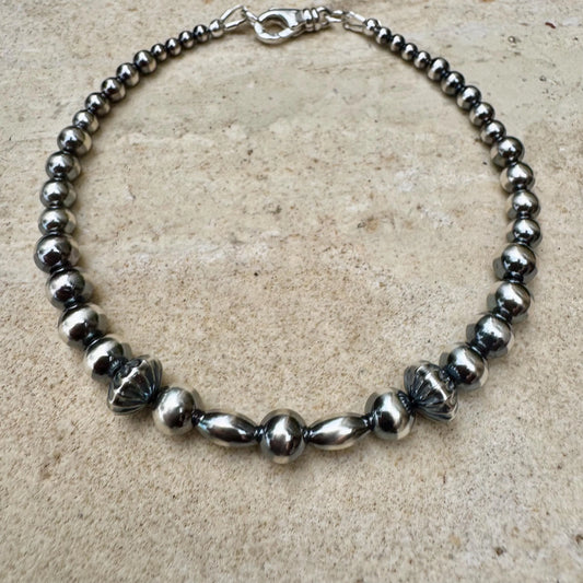 Native American Inspired Navajo Pearl Bracelet - Sterling Silver Southwest Style