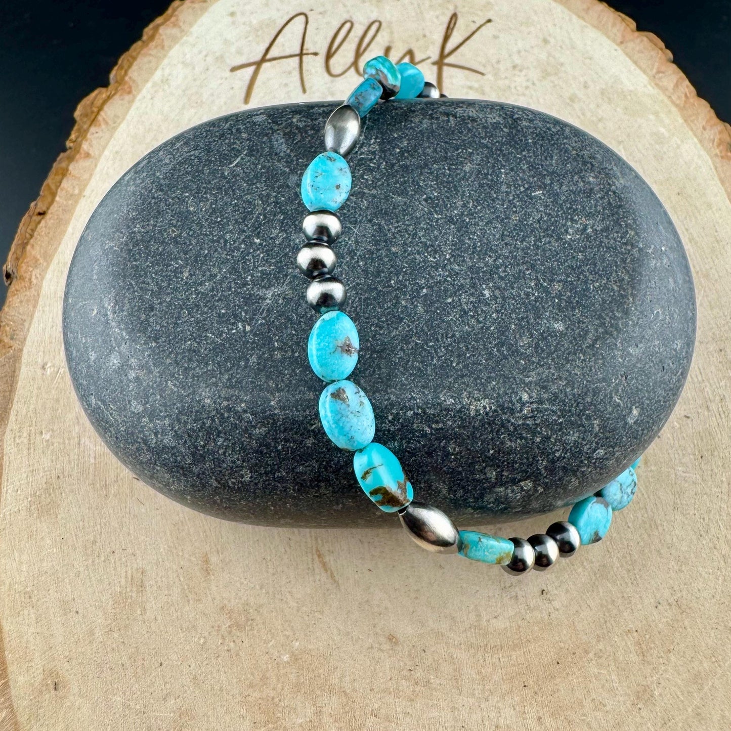 Royston Turquoise & Navajo Pearl Bracelet - Sterling Silver Gemstone Jewelry