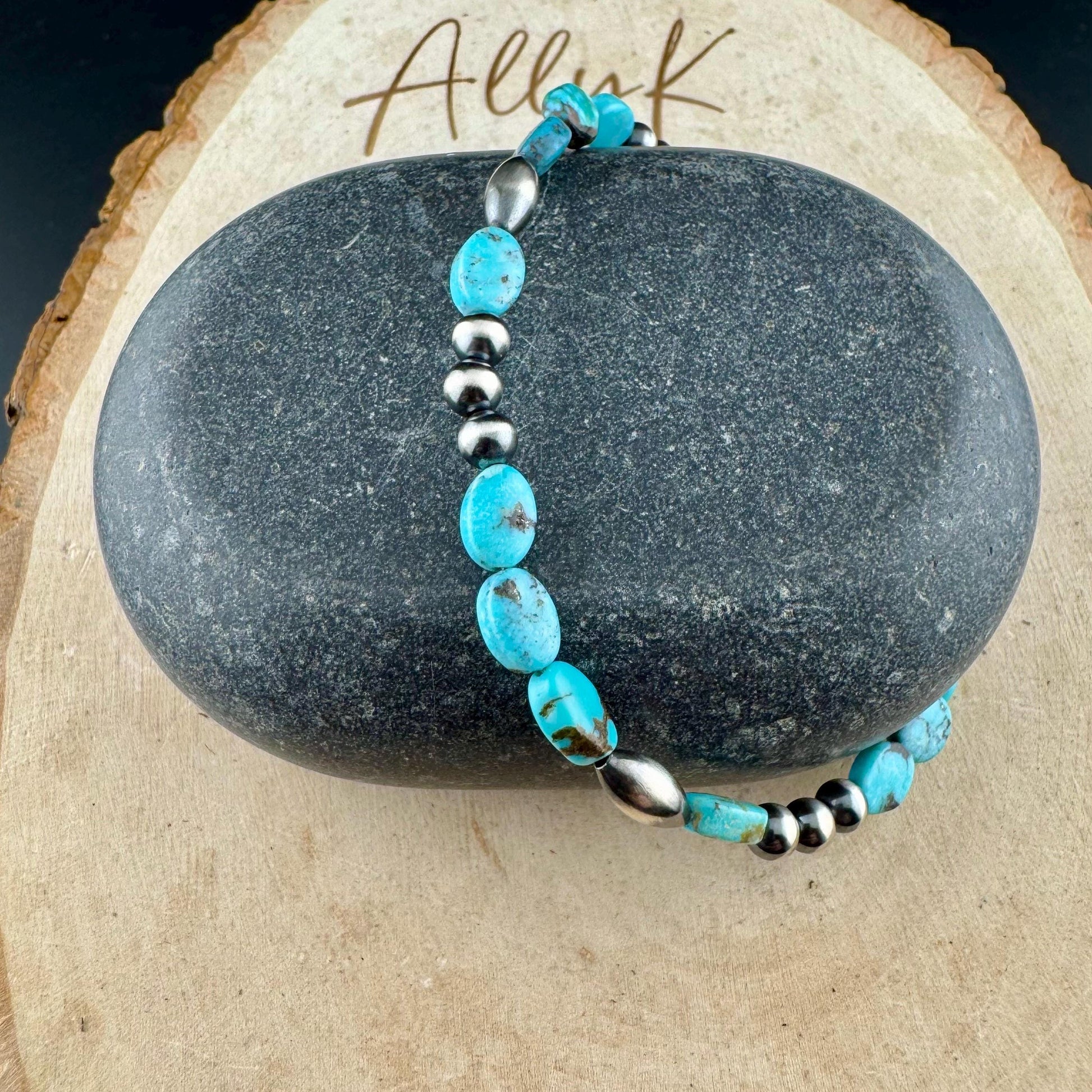 Royston Turquoise & Navajo Pearl Bracelet - Sterling Silver Gemstone Jewelry