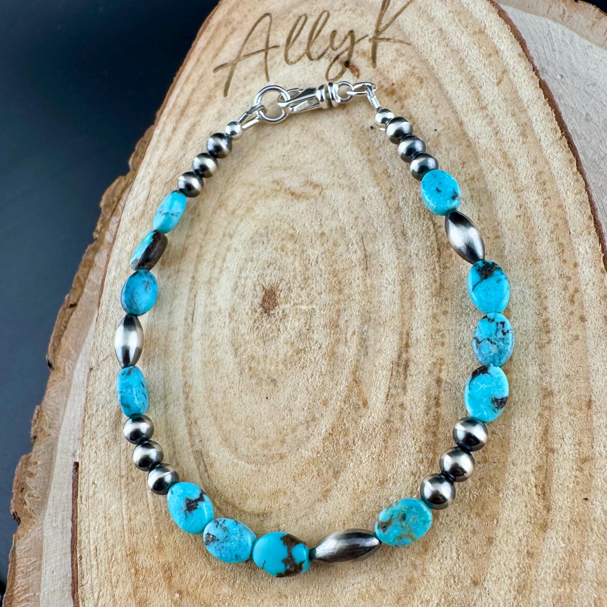 Royston Turquoise & Navajo Pearl Bracelet - Sterling Silver Gemstone Jewelry
