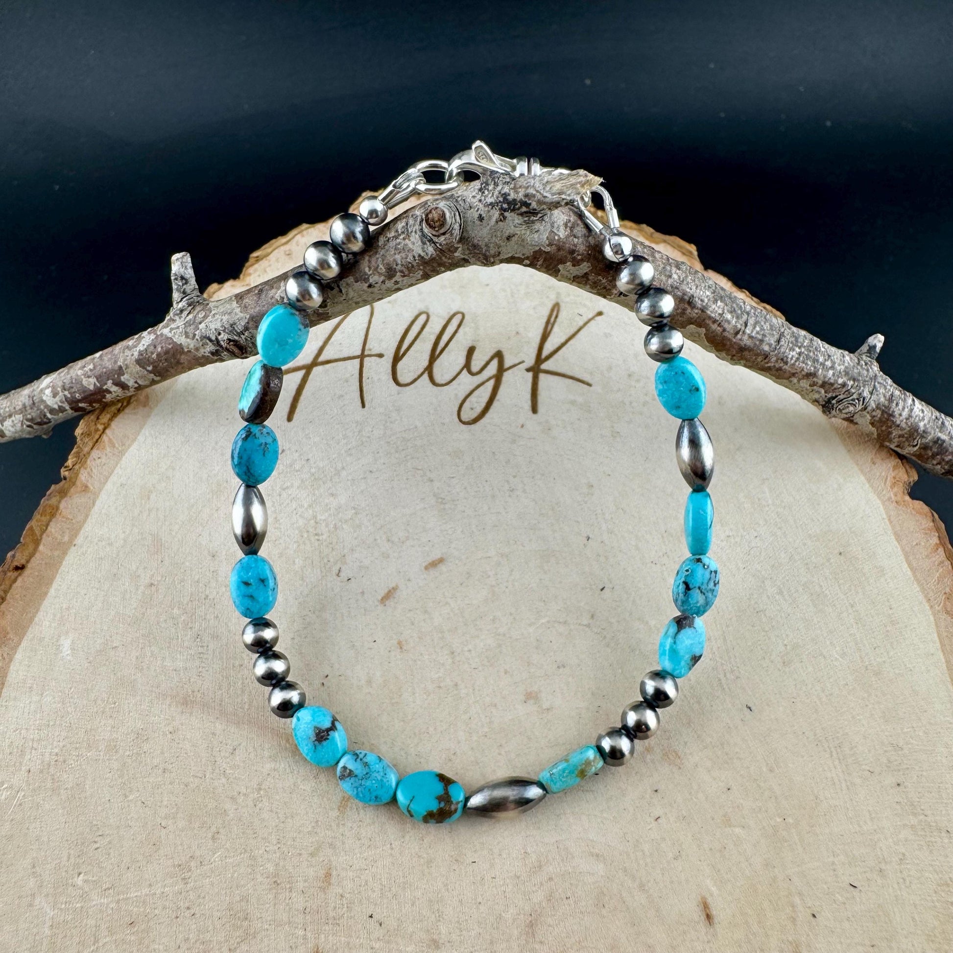 Royston Turquoise & Navajo Pearl Bracelet - Sterling Silver Gemstone Jewelry