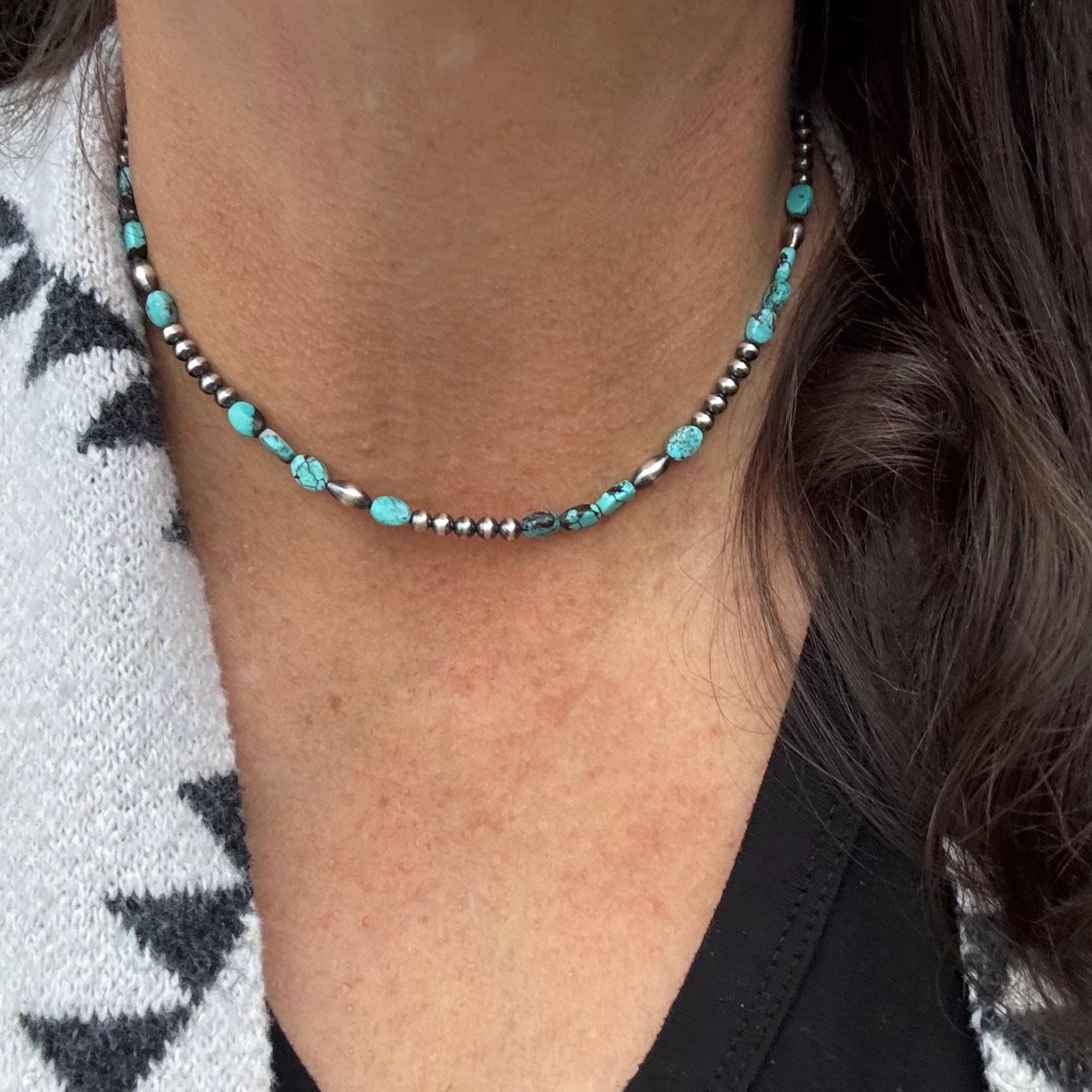 Southwestern Royston Turquoise & Navajo Pearl Choker – Sterling Silver Gemstone