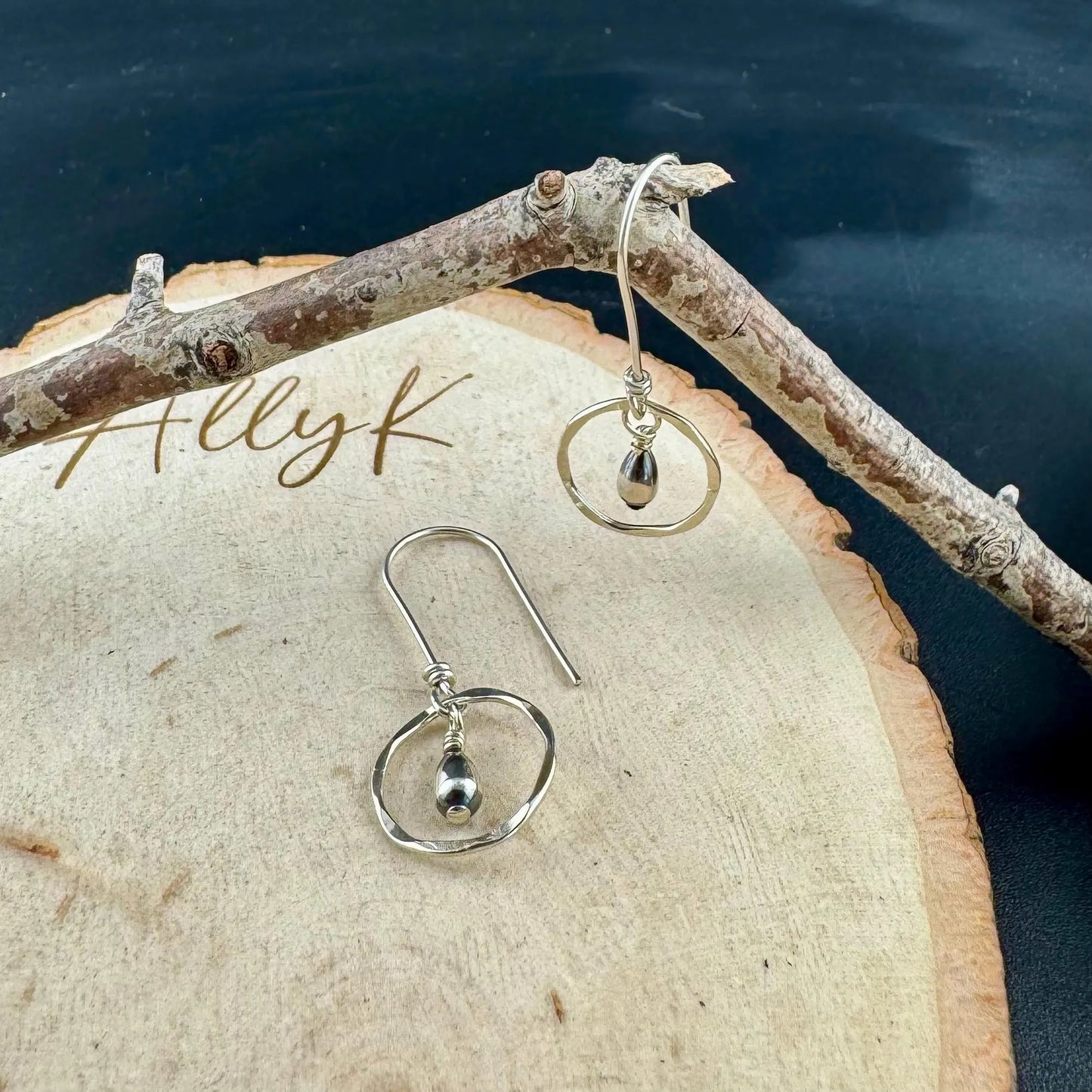 Navajo Pearl Teardrop Earrings, Sterling Silver Circle Dangle Earrings