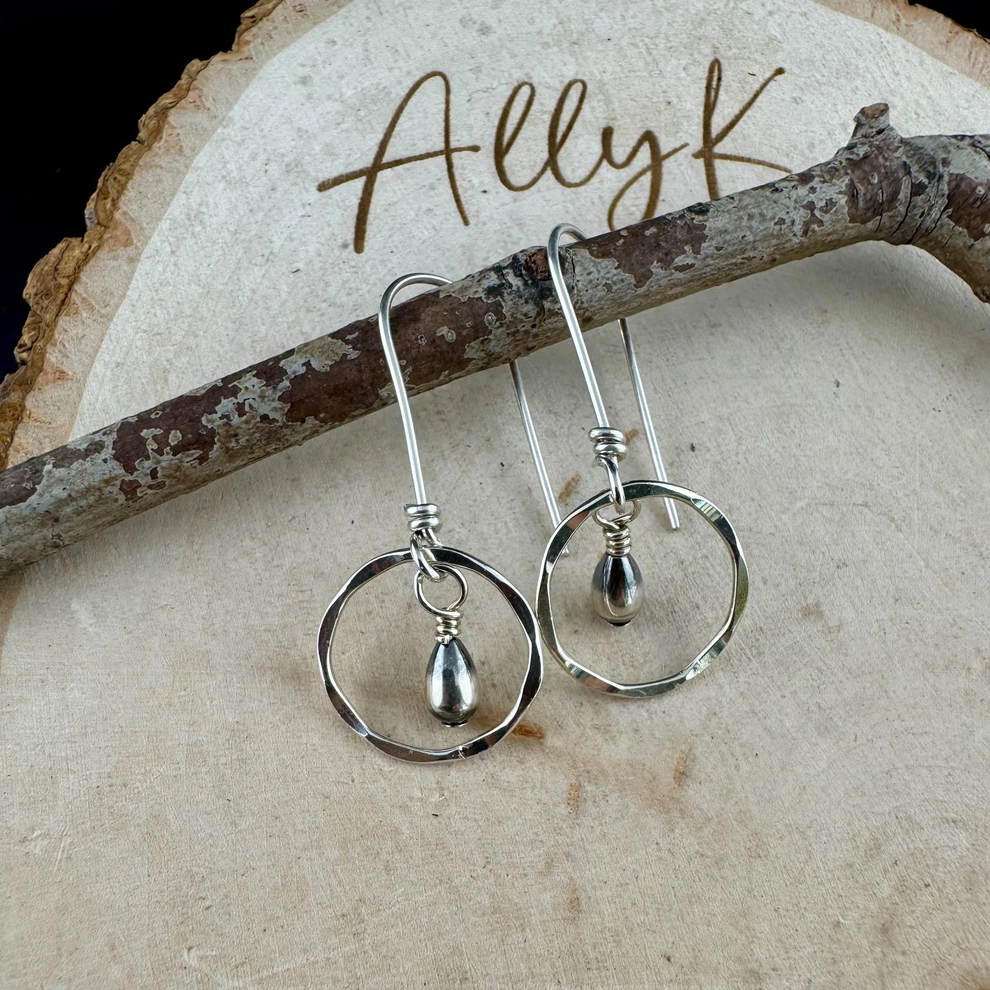 Navajo Pearl Teardrop Earrings, Sterling Silver Circle Dangle Earrings