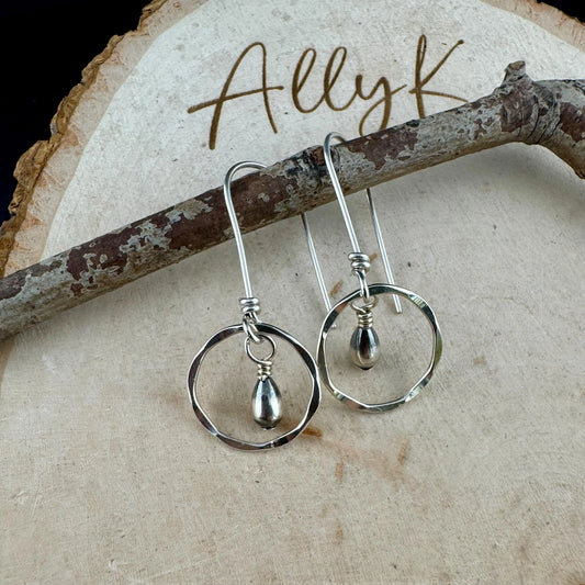 Navajo Pearl Teardrop Earrings, Sterling Silver Circle Dangle Earrings