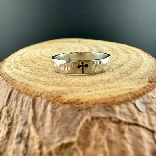 Sterling Silver 4mm Cross Band Ring - Minimalist Faith Jewelry