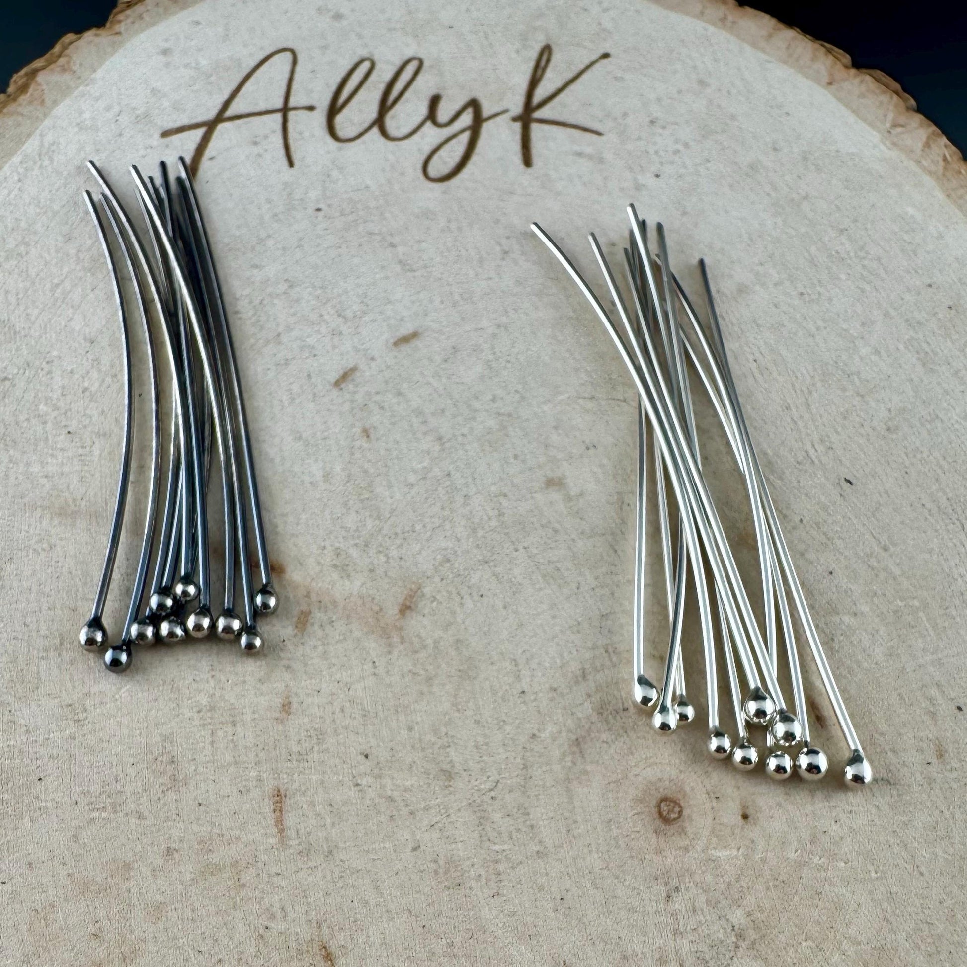 20 Gauge Argentium Silver Ball Headpins - 2 Inch, 10 Pack - Oxidized or Shiny Finish