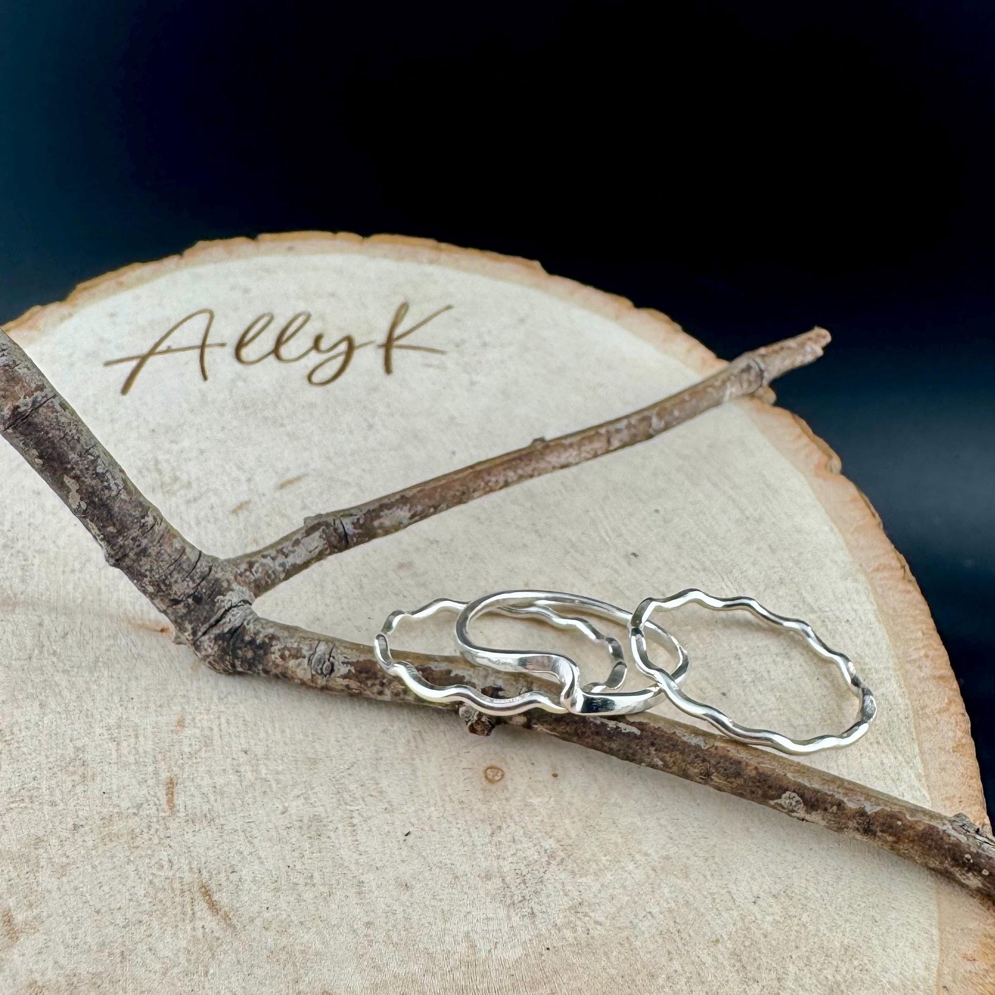 Trio Dainty Sterling Silver Wavy Ring Set | Minimalist Metal Rings for Everyday Wear