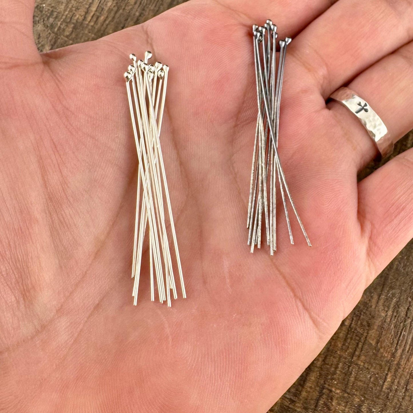 22 Gauge Argentium Silver Ball Headpins - 2 Inch, 10 Pack - Oxidized or Shiny Finish
