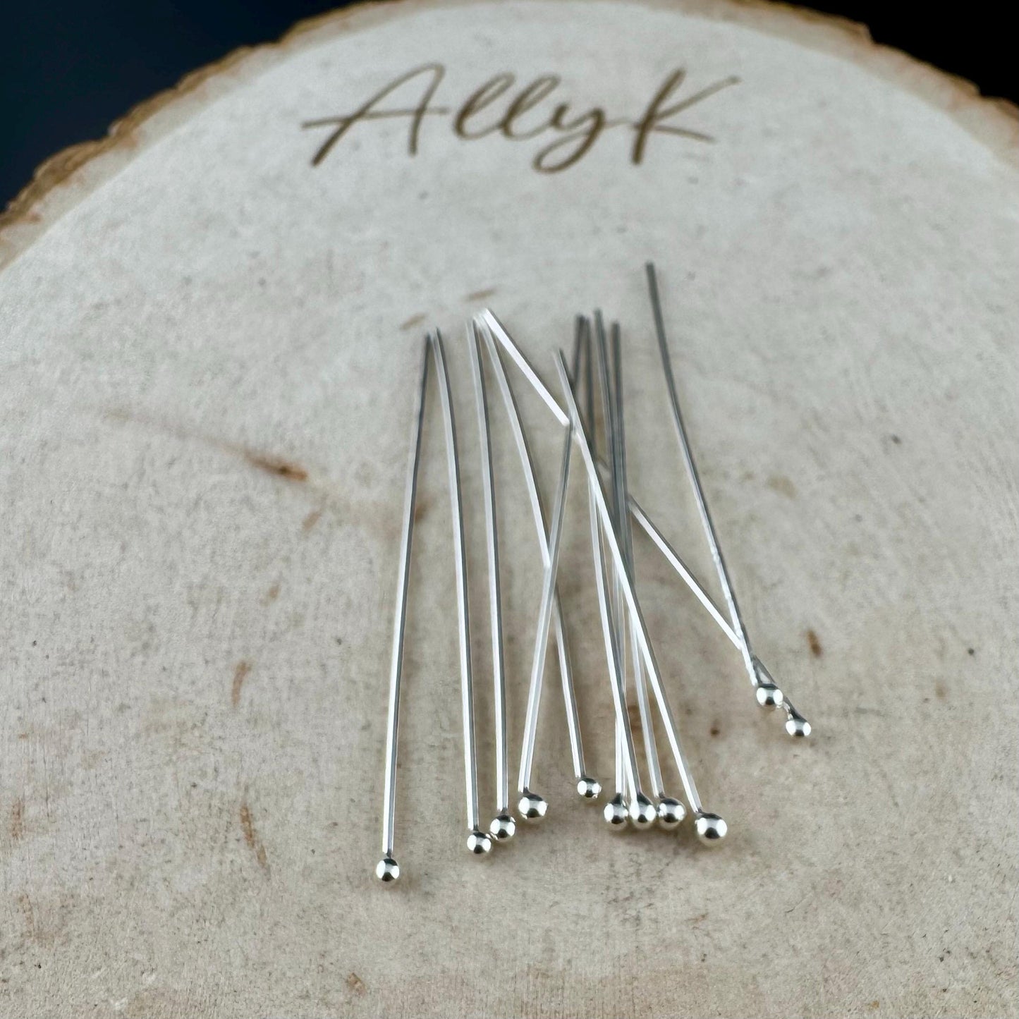 22 Gauge Argentium Silver Ball Headpins - 2 Inch, 10 Pack - Oxidized or Shiny Finish