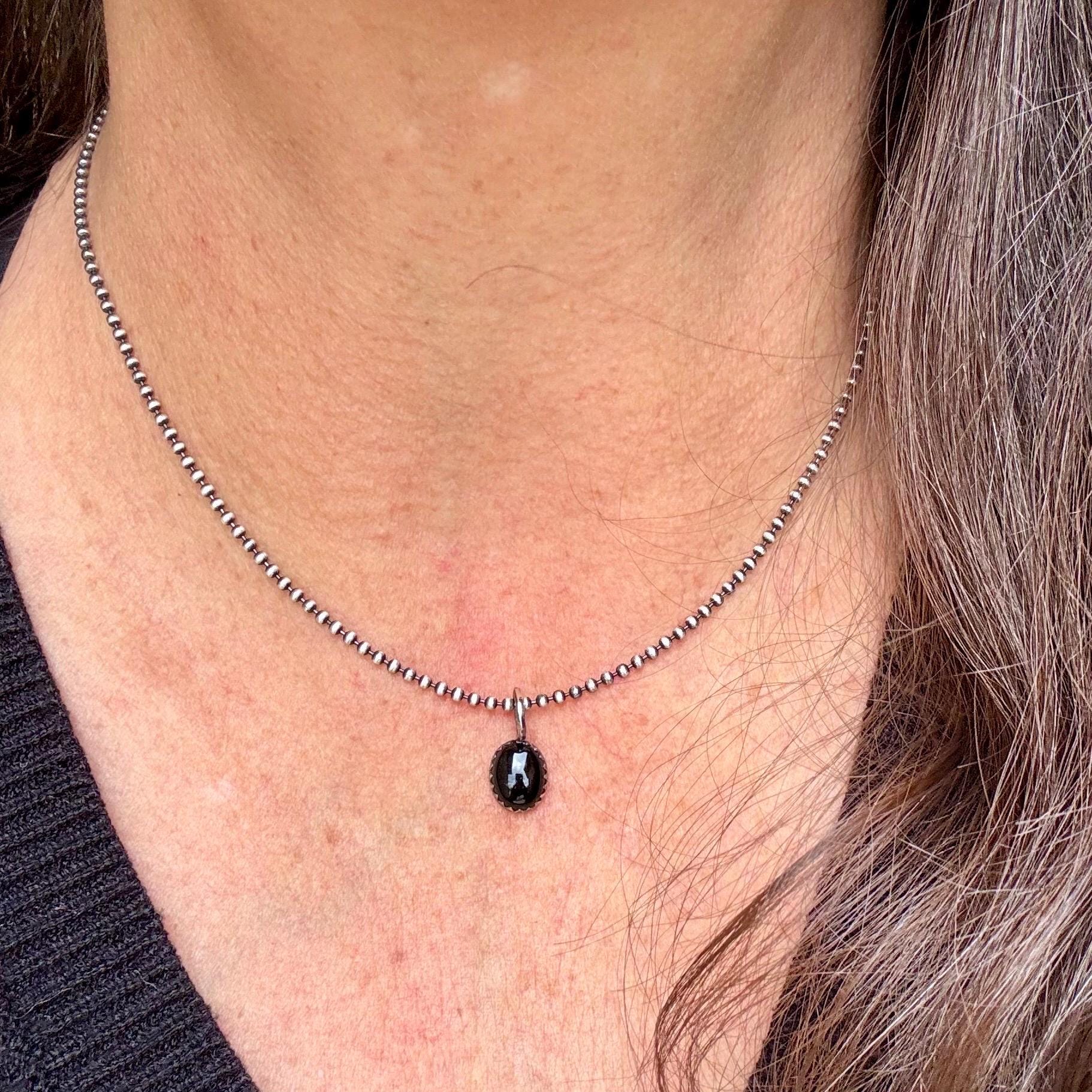 Black Onyx Bezel Pendant Necklace – Sterling Silver Boho Jewelry
