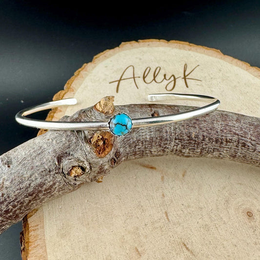 Sterling Silver Dainty Royston Turquoise Bracelet – Handmade Adjustable Cuff Jewelry