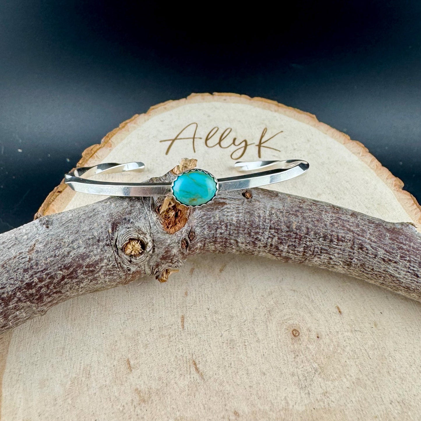 Turquoise Bezel Twisted Wire Cuff – Unique Handmade Sterling Silver Bracelet